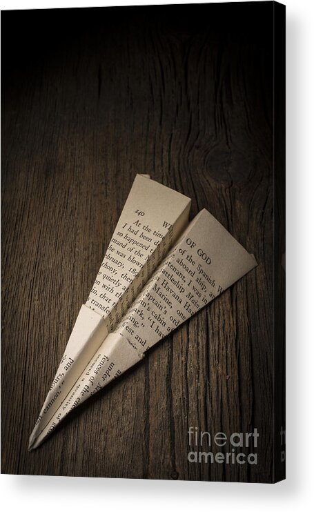 Paper Airplane Acrylic Print featuring the photograph Paper Airplane from Old Book Page by Edward Fielding