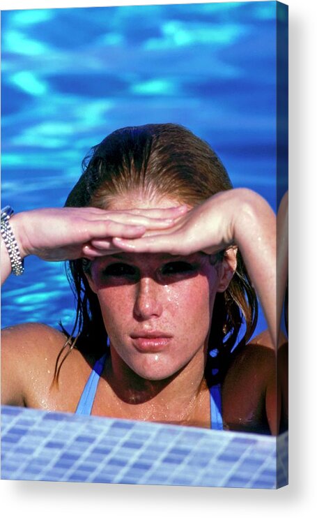Swimwear Acrylic Print featuring the photograph Patti Hansen In A Swimming Pool by Arthur Elgort