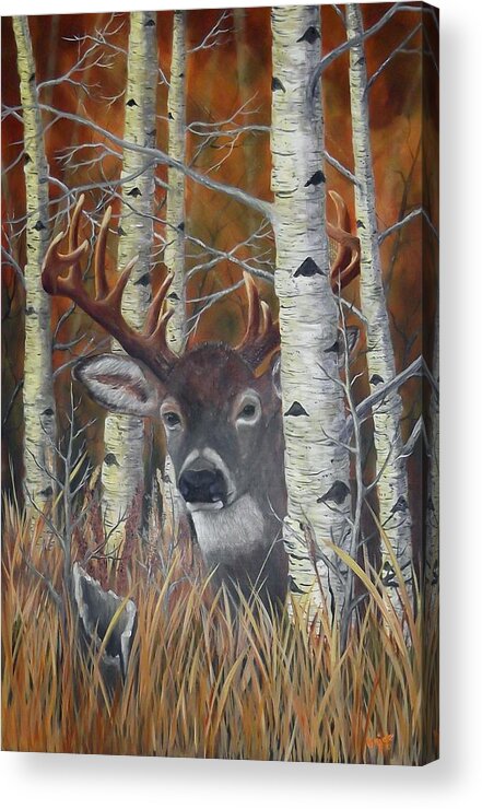 Deer Acrylic Print featuring the painting Peek A Boo by Rudolph Bajak