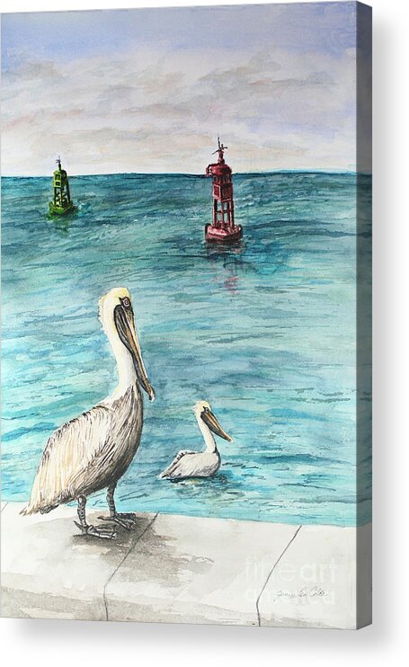 Ocean Acrylic Print featuring the painting Pelican by Janis Lee Colon