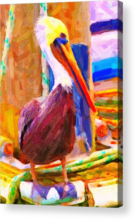 Animal Acrylic Print featuring the photograph Pelican On The Dock by Wingsdomain Art and Photography