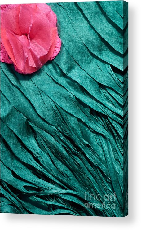 Cambodian Acrylic Print featuring the photograph Pink Flower Blue Silk 01 by Rick Piper Photography