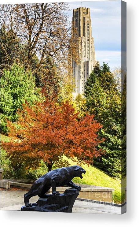 Cathedral Of Learning Acrylic Print featuring the photograph Pitt Panther and Cathedral of Learning by Thomas R Fletcher