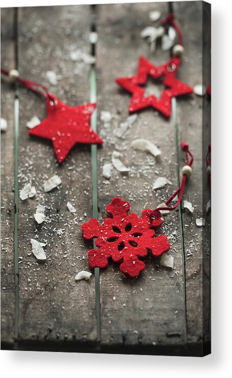 Bulgaria Acrylic Print featuring the photograph Poinsettia With Snowflakes by Kemi H Photography