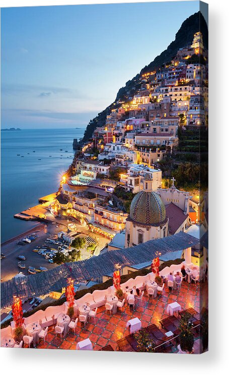 Majestic Acrylic Print featuring the photograph Positano At Dusk by Jorg Greuel