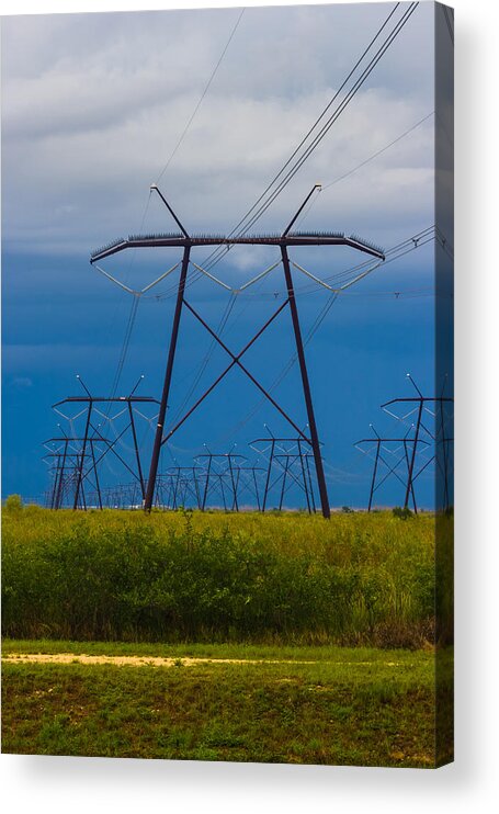 Bluish Sky Acrylic Print featuring the photograph Power Towers by Ed Gleichman