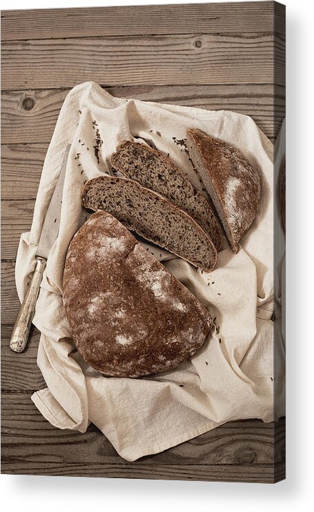Belluno Acrylic Print featuring the photograph Puccia Rye Bread With Cumin Seeds by One Girl In The Kitchen