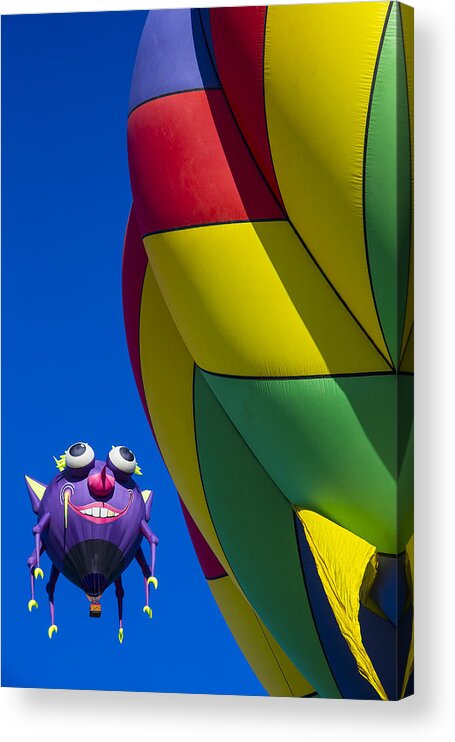 Purple People Eater Hot Air Balloon Acrylic Print featuring the photograph Purple people eater smiling by Garry Gay