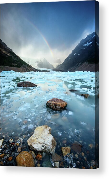 Scenics Acrylic Print featuring the photograph Rainbow On Ice Lake by Piriya Photography