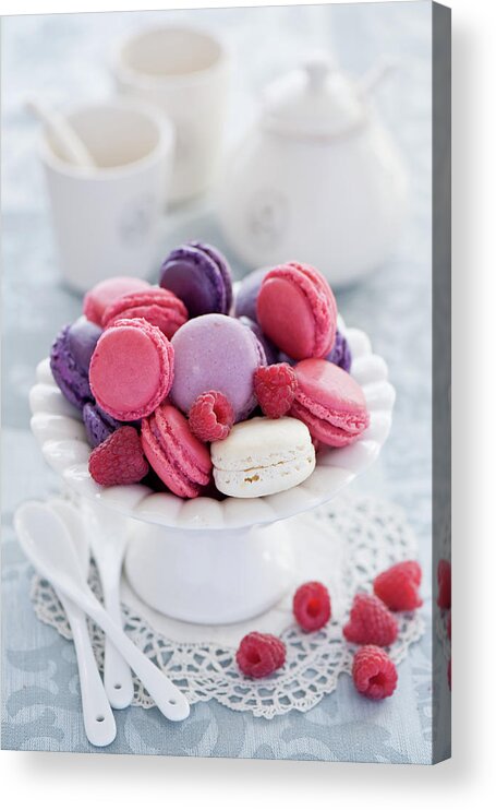 Spoon Acrylic Print featuring the photograph Raspberry Macarons by Verdina Anna