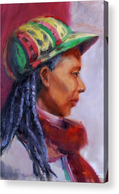 Oil Painting Acrylic Print featuring the painting Rastafarian Queen by Marian Berg