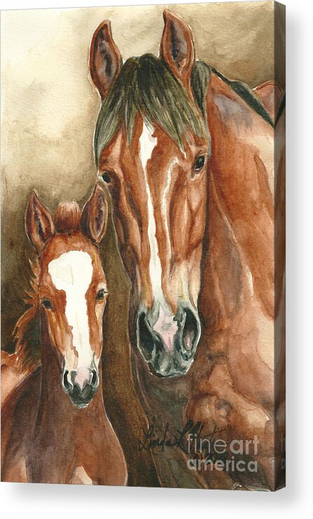 Wild Horses Acrylic Print featuring the painting Lark and Robin of Sand Wash Basin by Linda L Martin