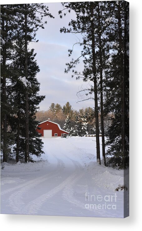 Barns Acrylic Print featuring the photograph Red Barn in Winter by Forest Floor Photography