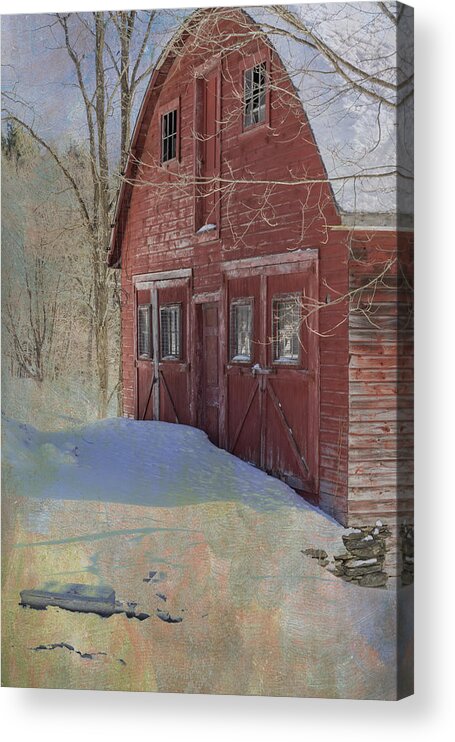 Putney Vermont Acrylic Print featuring the photograph Red Barn In Winter by Tom Singleton