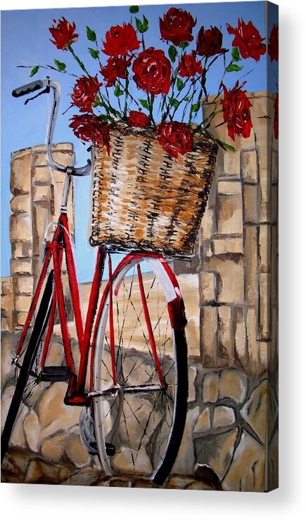 Red Acrylic Print featuring the painting Red Bicycle by Sunel De Lange