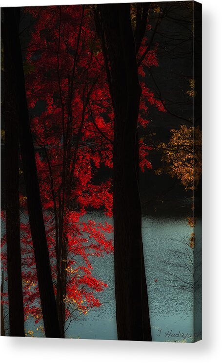 Autumn Acrylic Print featuring the photograph Red Leaf Lake by Joseph Hedaya