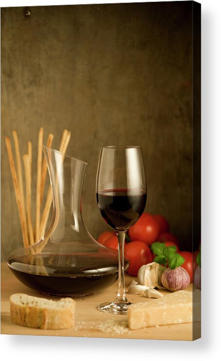 Cheese Acrylic Print featuring the photograph Red Wine And Food, Italian Style by Kontrast-fotodesign