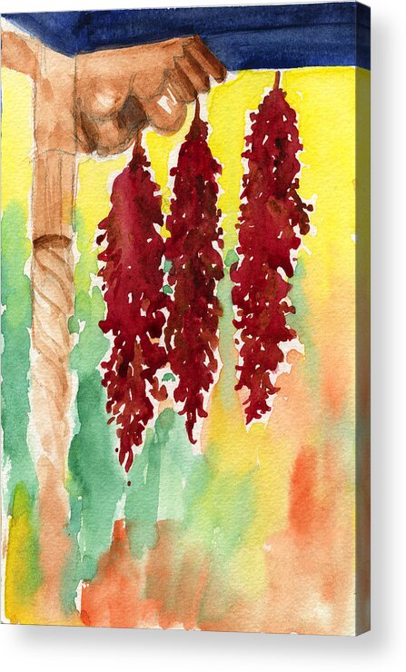 Taos;new Mexico Acrylic Print featuring the painting Ristras at Taos B and B by Johanna Axelrod