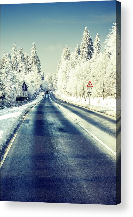 Snow Acrylic Print featuring the photograph Road Through Winter Wonderland by Ollo