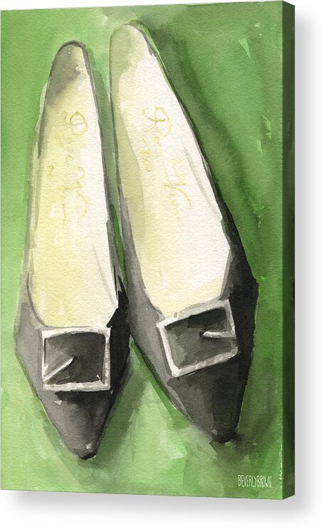 Fashion Acrylic Print featuring the painting Roger Vivier Black Buckle Shoes Fashion Illustration Art Print by Beverly Brown Prints