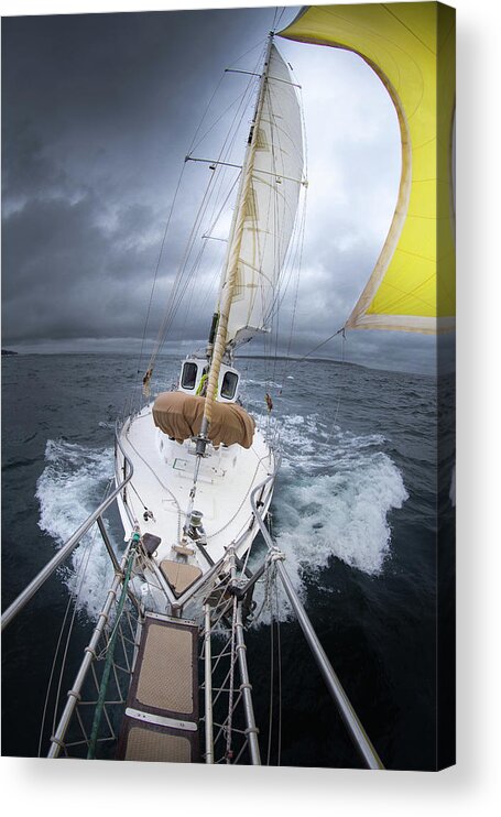 Wake Acrylic Print featuring the photograph Sailing A Yacht In A Storm by John White Photos