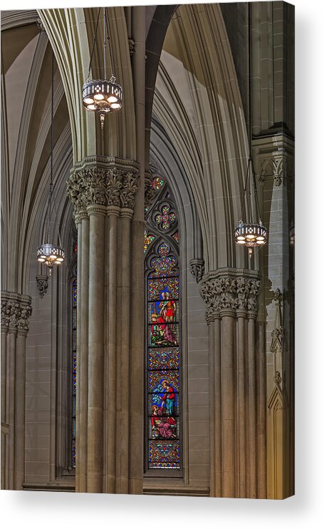 American Gothic Revival Acrylic Print featuring the photograph Saint Patrick's Cathedral Stained Glass Window by Susan Candelario