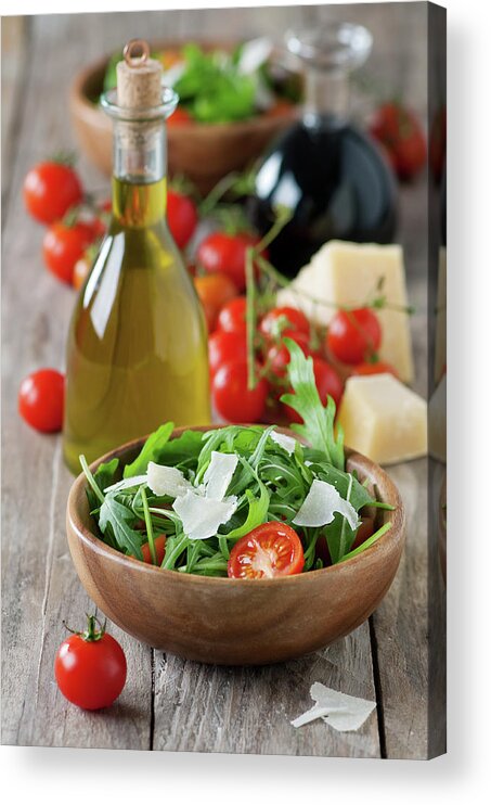Cheese Acrylic Print featuring the photograph Salad With Arugula by Oxana Denezhkina