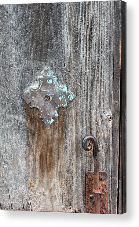 Mission San Juan Acrylic Print featuring the photograph San Juan Door Detail With Latch by Mary Bedy