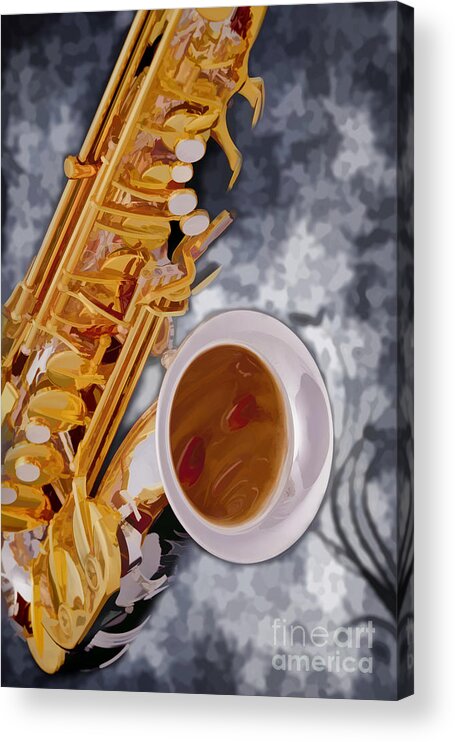 Saxophone Acrylic Print featuring the painting Saxophone Music Instrument Painting in Color 3265.02 by M K Miller