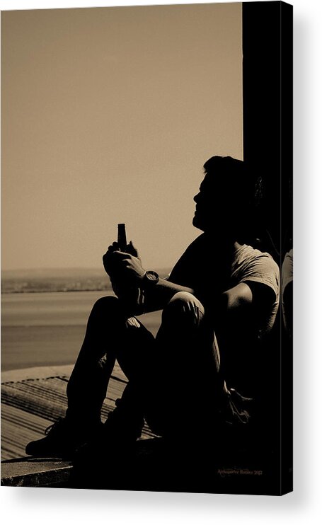 Silhouette Acrylic Print featuring the photograph Sitting On The Dock...V1 by Aleksander Rotner