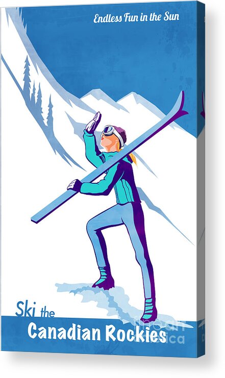 Ski Poster Acrylic Print featuring the painting Ski the Rockies by Sassan Filsoof