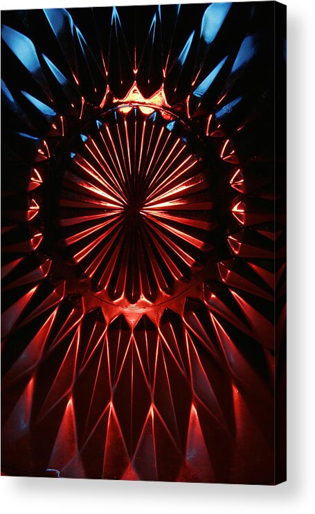 Abstract Acrylic Print featuring the photograph SKC 0285 Cut Glass Plate in Red and Blue by Sunil Kapadia