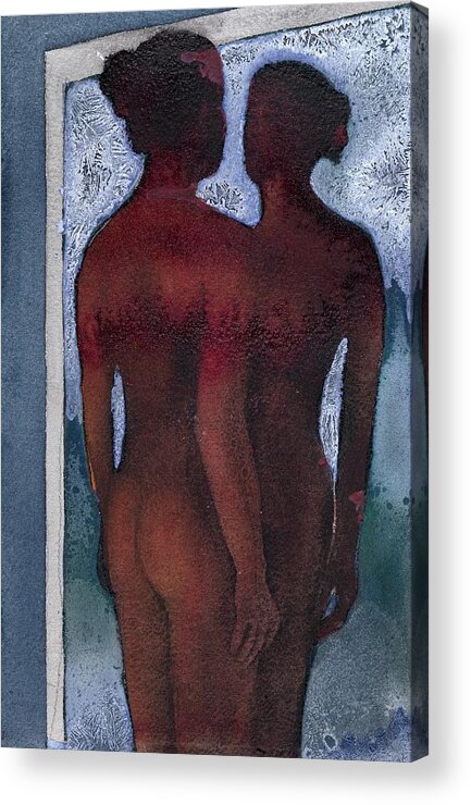 Nude Acrylic Print featuring the painting Small Blue Mirror by Graham Dean