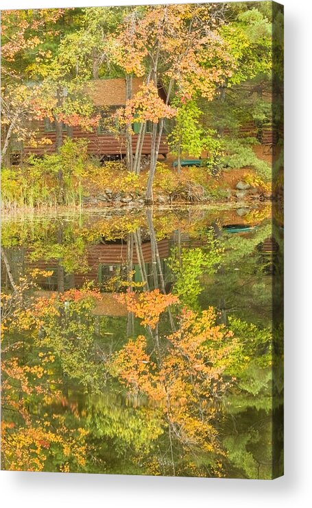 Readfeild Acrylic Print featuring the photograph Small Cottage on Fall Torsey Pond Readfield Maine by Keith Webber Jr