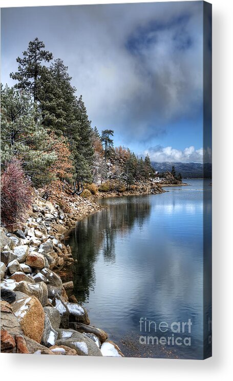 Snow Acrylic Print featuring the photograph Snow On The Lake by Eddie Yerkish