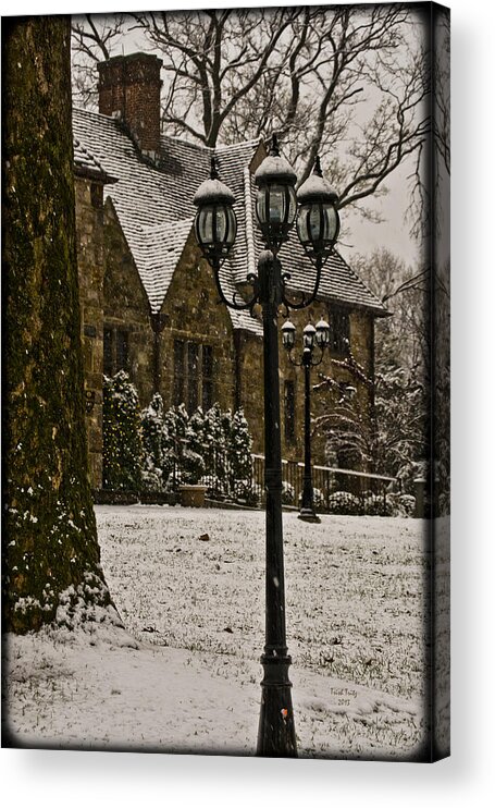 Stokesay Acrylic Print featuring the photograph Snowing At Stokesay Castle by Trish Tritz