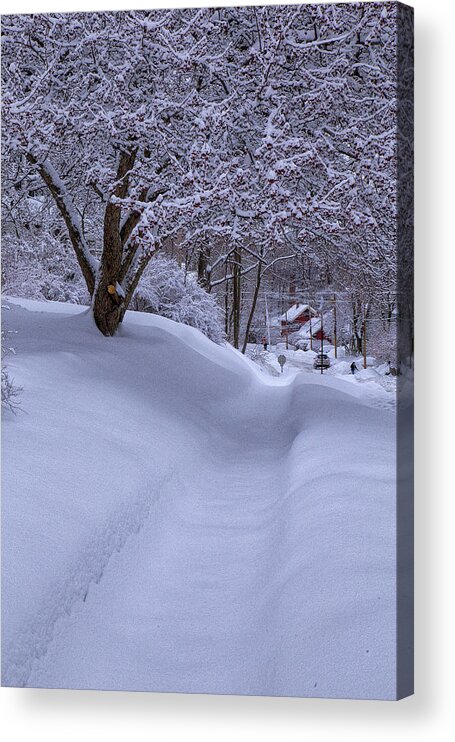 Vermont Winter Acrylic Print featuring the photograph Snowy Sidewalk by Tom Singleton