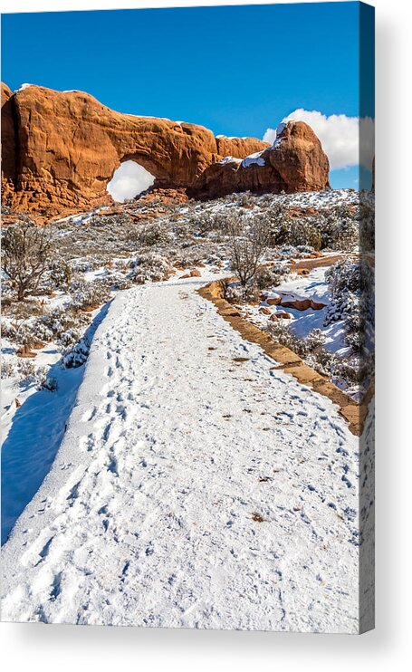 Bob And Nancy Kendrick Acrylic Print featuring the photograph Snowy Trail to the North Window - Vertical by Bob and Nancy Kendrick