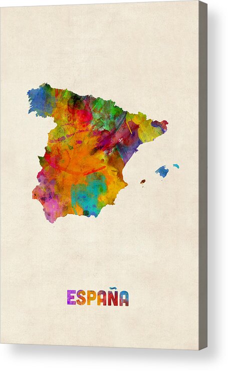 Map Art Acrylic Print featuring the digital art Spain Watercolor Map by Michael Tompsett