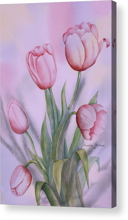 Pink Tulips Acrylic Print featuring the painting Spring Blooms Spring by Heather Gallup