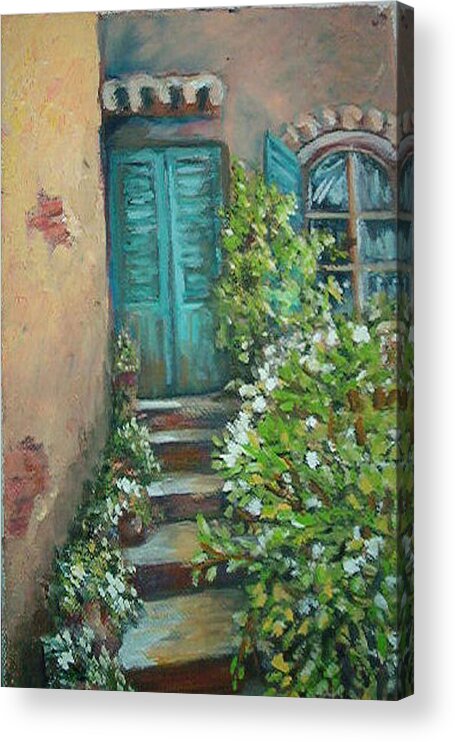 Entryway Acrylic Print featuring the painting Stairway in Mexico by Charme Curtin
