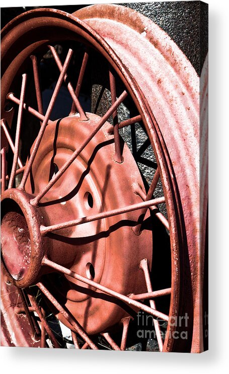 Collector Auto Wheel Acrylic Print featuring the photograph Steel Spoke Model A Wheel by Lawrence Burry