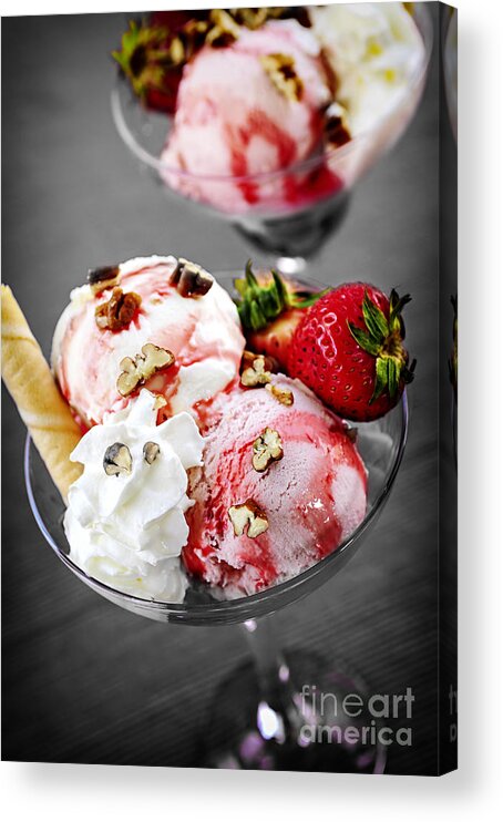 Ice Cream Acrylic Print featuring the photograph Strawberry ice cream sundae by Elena Elisseeva