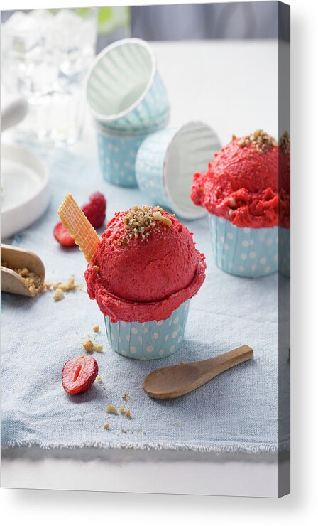 Money Press Acrylic Print featuring the photograph Strawberry Ice Cream With Peanut by Twomeows