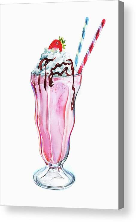 Chocolate Icing Acrylic Print featuring the painting Strawberry Milkshake With Whipped Cream by Ikon Ikon Images