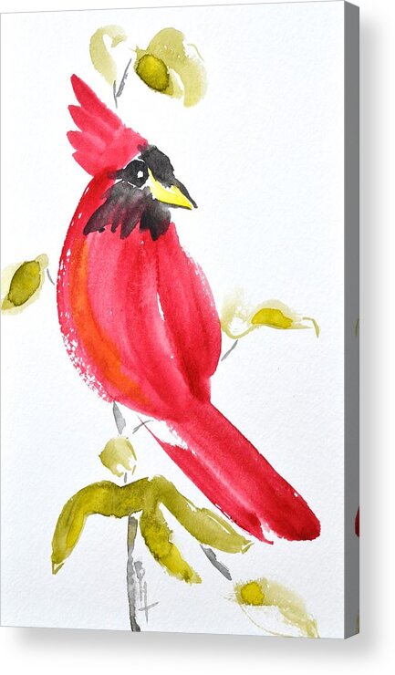 Cardinal Acrylic Print featuring the painting Sumi-e Cardinal II by Beverley Harper Tinsley