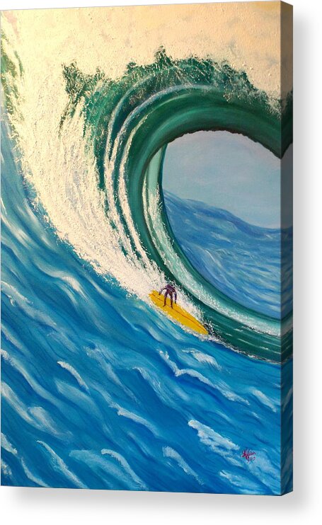 Wave Acrylic Print featuring the painting Surfing the Gigantic Wave by Kathern Ware