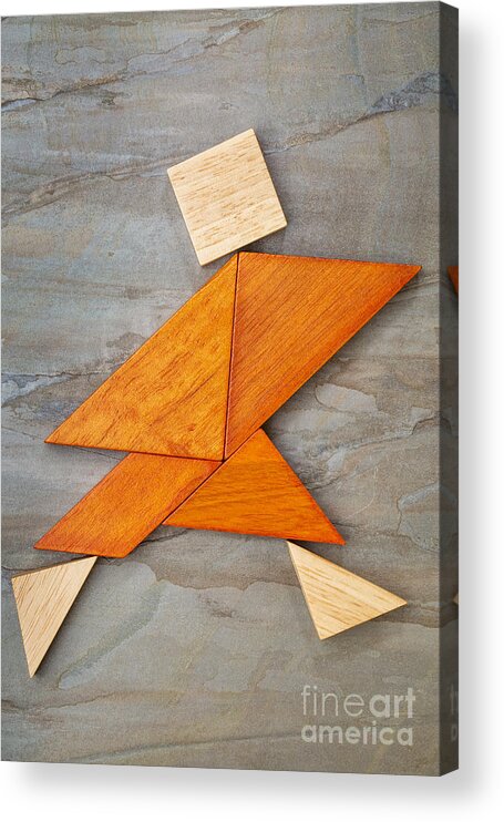 Chinese Acrylic Print featuring the photograph Tangram Running Figure by Marek Uliasz