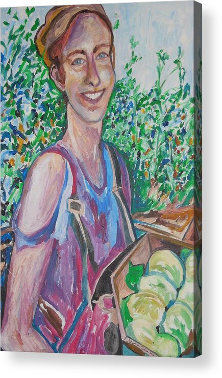 The Apple Picker Acrylic Print featuring the painting The Apple Picker by Esther Newman-Cohen