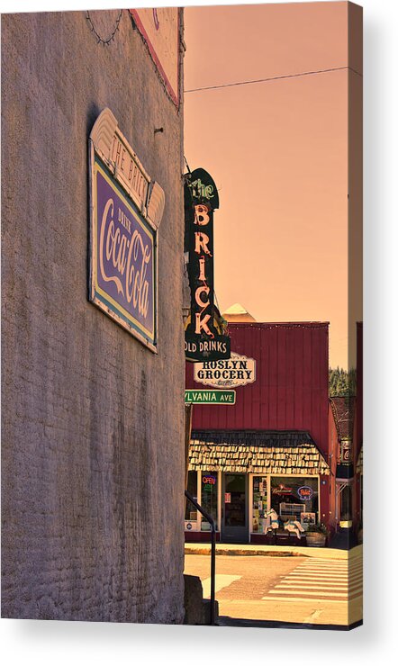 Pub Sign Acrylic Print featuring the photograph The Brick at Sunset by Cathy Anderson